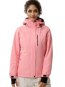 FREE SOLDIER Damen Winterjacke Wasserdicht Atmungsaktiv Warme Fleece Gefütterte Ski Jacke Outdoor Winterregenjacke mit Kapuze und Vollständig Versiegelte Nähte (Rosa, S)