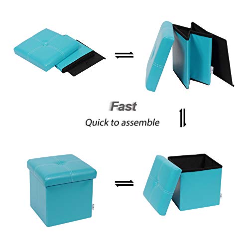 B Fsobeiialeo Folding Storage Ottoman, Faux Leather Footrest Seat Coffee Table Toy Chest Kids, Blue 11.8"X11.8"X11.8" #TOP4