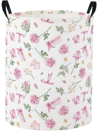 Image of Baby Laundry Basket Baby Nursery Hamper Kids Laundry Basket Toy Storage Bin for Boys Room Decor Gift Baskets for Bedroom Bathroom(Gift Flower)