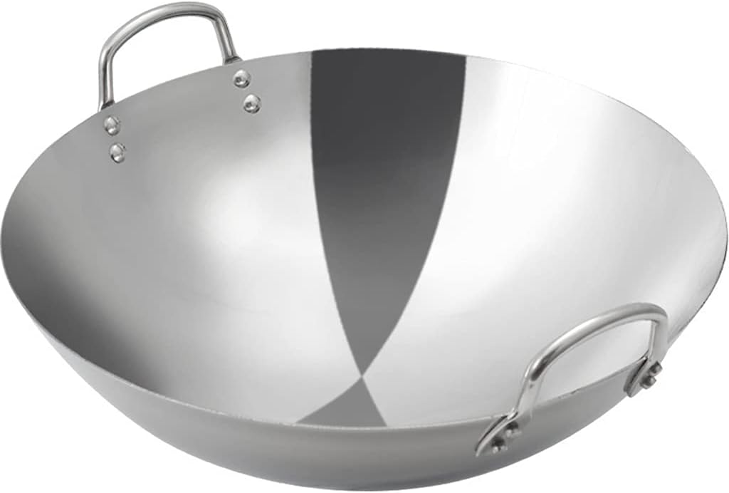 Non-Stick Stainless Steel Wok, 32cm Multipurpose Uncoated Cooking Pot for Outdoor Camping and Fast Heat Conduction ，A-34cm