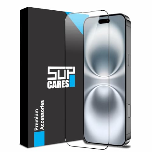 Image of SupCares Tempered Glass for iPhone 16 (6.1 Inch) With Installation Kit | Military-Grade Gorilla Screen Protector | Edge to Edge Coverage | Black