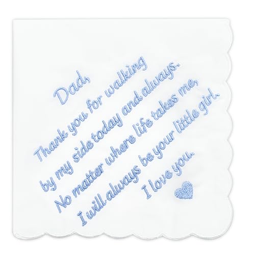 Lamyba Father of the Bride Gifts Embroidered Something Blue Gift Father of the Bride Keepsake Handkerchief Cotton Bridal Shower Gifts (Blue/White)