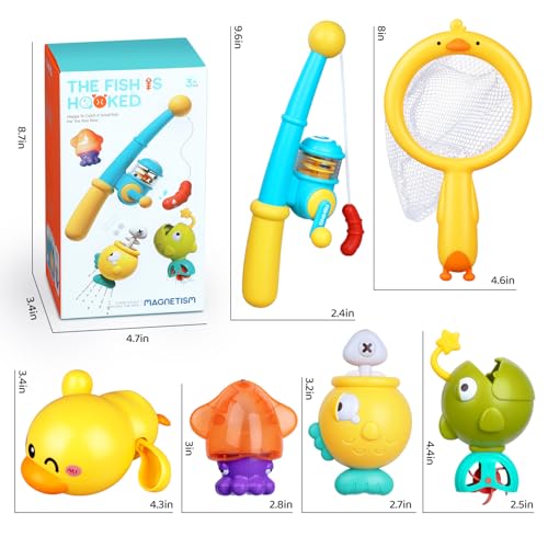 Baby Bath Toys for Kids Ages 1-3, Magnetic Fishing Games with Floating Bathtub Wind-Up Toys & Fishing Net, Fishing Rod Water Pool Toys for Toddlers 1-3 - Thumbnail 6