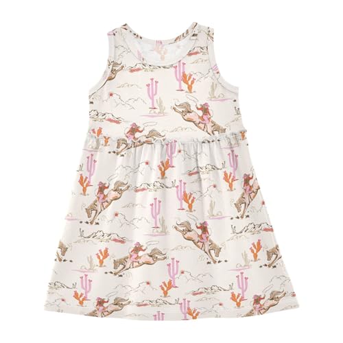 Wusikd Cowboy Boots Girl Sleeveless Tank Dress Cute Crewneck Twirl Swing Dress for Kids 3T2