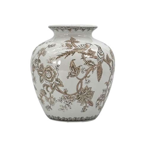 10' Ceramic Brown Chinoiserie Vase - Classic Chinese Style Porcelain for Home Decor Decorative Centerpiece Vintage Accent Antique Vase (Brown & White)