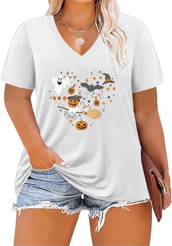 Image of ForHailey Women's Plus Size Short Sleeve Tee Shirt V Neck Basic Ladies Loose Fit T Shirt 1X-5X