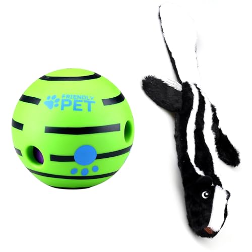Wobble Giggle Ball and Plush NO Stuffing Squeaky Toy Combo (Skunk...