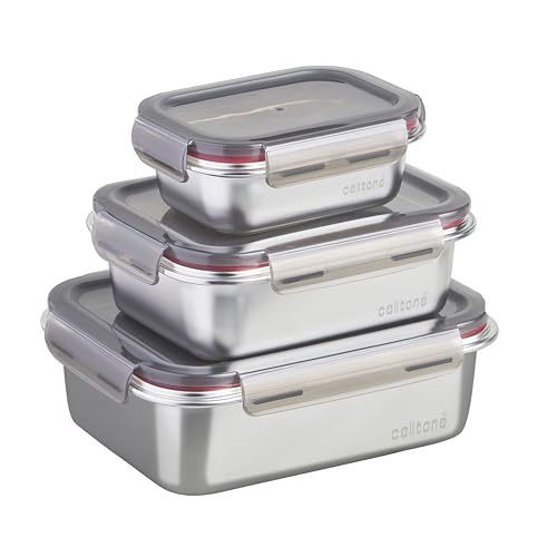 Image of Fridge to Oven Microwave Safe Stainless Steel Reusable Food Storage Containers with Leak-Proof and Airtight Lids (Rectangular Set of 3)