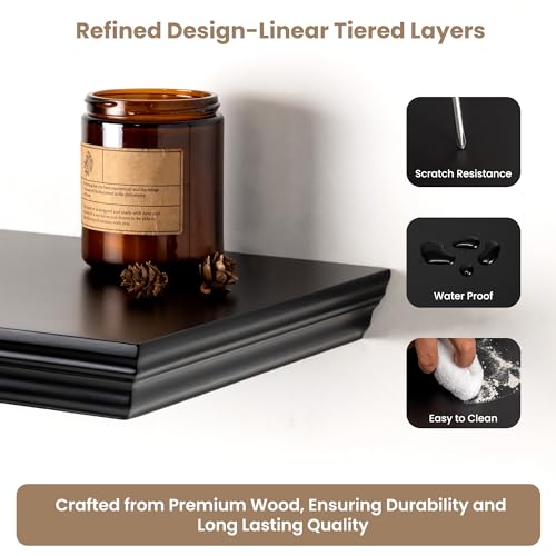Image of 24 Inch Floating Shelves for Wall, 9.3 inchD Crown Molding Wood Display Shelf