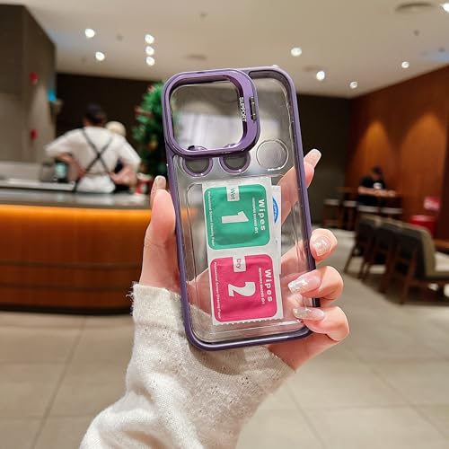 Image of Clear Case for iPhone 17 | Metal Lens Protector & 180 Rotating Bracket | Shockproof Transparent Hard Back Cover with Soft TPU Frame - Purple