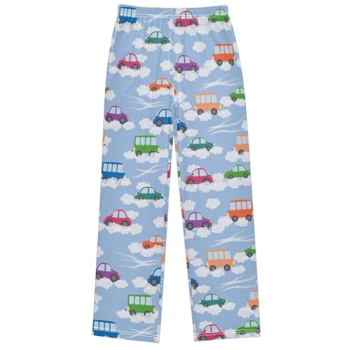 Boy's Pj Pants Colorful Bus Lounge Bottoms Elastic Waist Kids Joggers with Pockets Size 6-14