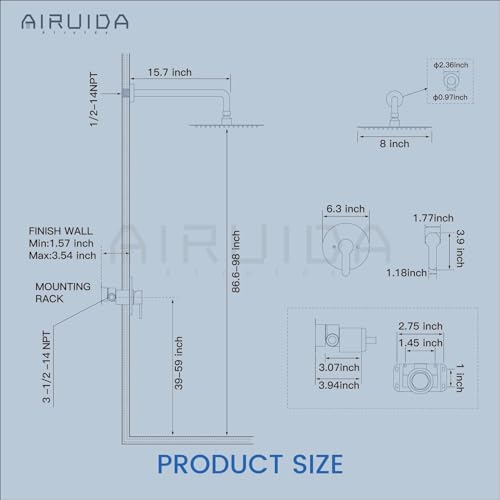 Système de douche de tête sans bec mitigeur mural encastré noir - 5