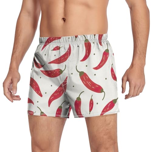 Red Chili Pepper Men's Cotton Boxer Shorts Moisture-Wicking Underwear Sleep Shorts with Button Fly S-2XL3