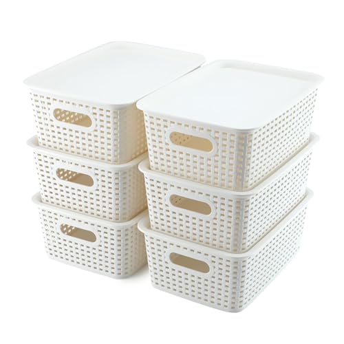 HapiLeap Contenedores de almacenamiento con tapas, 6 paquetes, contenedores de almacenamiento de plástico con tapas de bambú para organización de despensa y contenedores de almacenamiento para