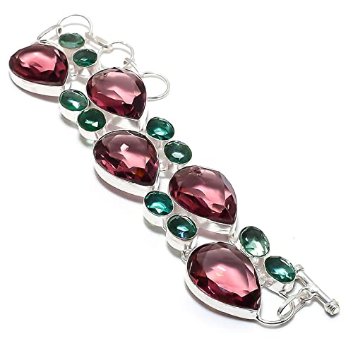 Bracelet améthyste argent fait main de 17,8 à 20,3 cm avec véritable pierre d'apatite