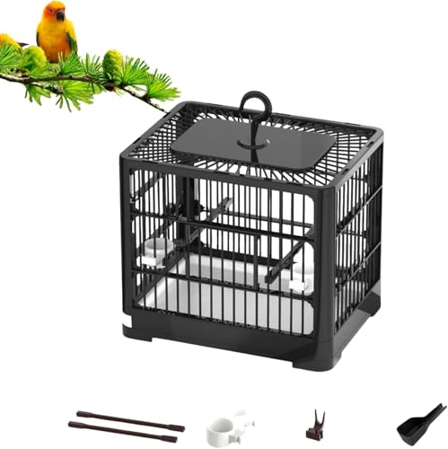 Jaula de viaje para pájaros, ligera, kit de iniciación para pájaros pequeños, bandeja extraíble y asa de gancho, para periquitos, loros, loros, tortolitos