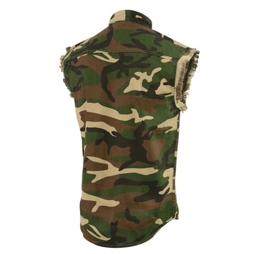 Milwaukee Leather DM4010 Men's Camo Lightweight Denim Shirt with Vintage and Frayed Sleeveless Look4