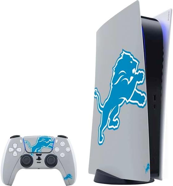 Skinit Decal Gaming Skin Compatible with PS5 Bundle - Officially Licensed NFL Detroit Lions Black & White Design