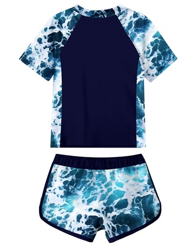 Idgreatim Girls Rashguard Swimsuit 2 Piece Short Sleeve Bathing Suit UPF 50+ Sun Proction Swimwear Size 8-16T2