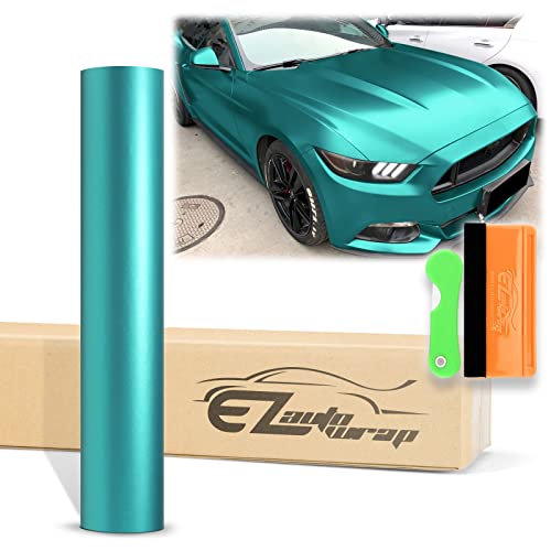 12'X60' (1Ftx5Ft) Teal Satin Chrome Vinyl Wrap Sticker Car Auto Vehicle Motorcycle Diy Decal Sheet With Air Release Bubble Free Self Adhesive Peel And Stick Free Tool Kit