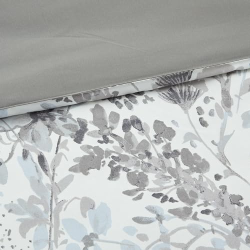 Image of Modern Threads 5-Piece Printed Comforter Set, Giverny King in White Grey Blue - Soft Comforter, 2 Pillow Shams, and 2 Decorative Pillows