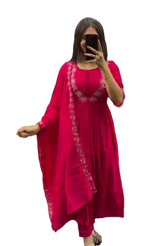 Embroidered Anarkali Gown Set with Dupatta | Floor Length Flared Ethnic Dress for Wedding, Party for Women?s |-image-14