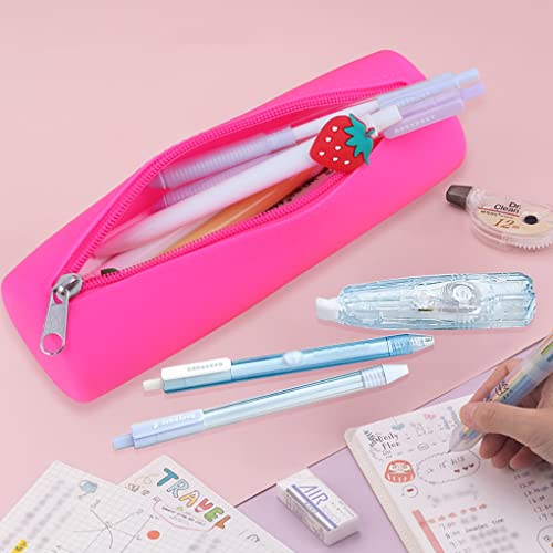 Image of Oyachic Colorful Silicone Pencil Case Cylinder Pencil Pouch Zipper Pencil Bag Aesthetic Pencil Pouch Pen Bag Women Makeup Office Markers Supplies