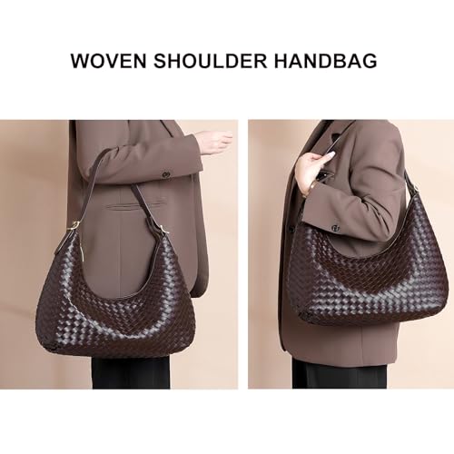 Image of Shoulder Handbags Shoulder Bag for Women Totes Woven Vegan Leather Bag Hand Bag Working Lightweight Bags With Zipper