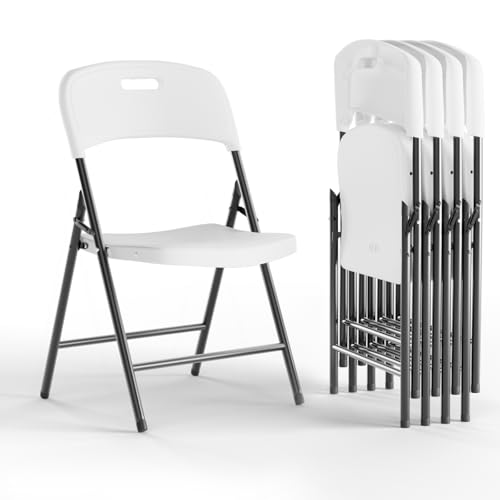 Ortus Collective Folding Chairs 600lbs Capacity Heavy-Duty Commercial Stackable Plastic Foldable Chairs for Indoor/Outside Office Kitchen Party Patio(White 4 Pack)