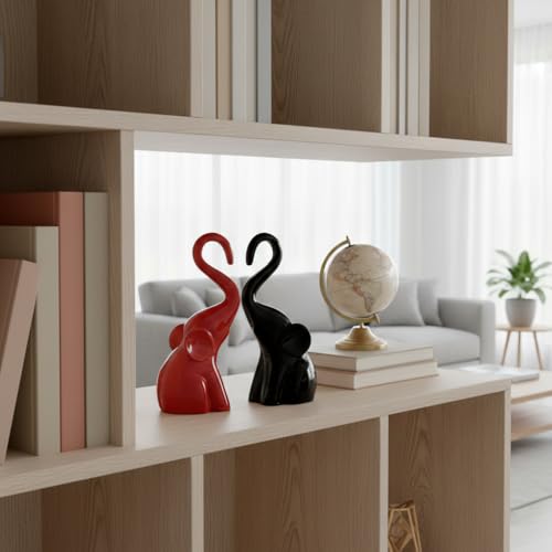 Image of CraftVatika Home Decor Elephant Couple Showpiece Statue for Good Luck Fengshui, Decorative Items Figurine for Home Decoration Living Room Bedroom Housewarming Wedding Gift (Set of 2, Red & Black)