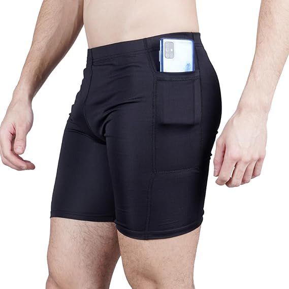 Men’s Half Compression Gym Shorts with Pocket – Black Stretch Workout Tight | Quick Dry Sports Activewear | Pack of 1/2-image-35