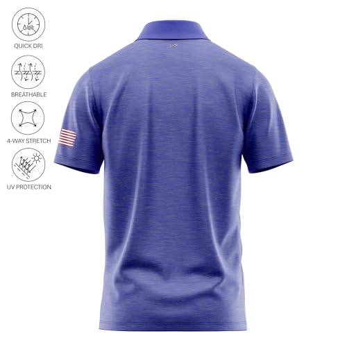 Image of Patriotic USA Golf Polo Shirt - Men's Performance Short Sleeve Moisture Quick Dry Fit Athletic Veteran UPF Stretch Casual Fun