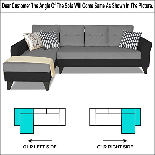 Image of Adorn India Maddox Plain Two Tone L Shape 6 Seater Sofa Set LHS (Grey & Black) (3 Year Warranty)