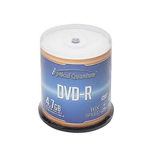 Optical Quantum DVD-R 4.7GB 16X White Inkjet Printable Hub Printable - 100pk Cake
