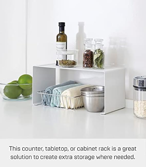 Yamazaki Home Tower Stackable Alloy Steel Kitchen Rack ¨C Storage Organizer Counter Shelf White Small
