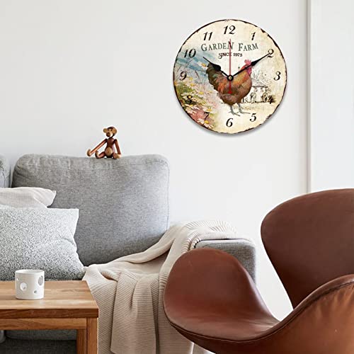Horloge ronde en bois rétro vintage 38 cm décoration murale cuisine - 4