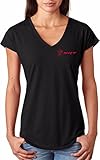 Dodge Demon SRT Logo Pocket Print Ladies Tri Blend V-Neck, Black, Medium
