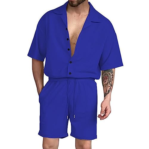 FaroLy Men 2 Piece Outfits Summer Tracksuit Button Down Short Sleeve Polo Shirt and Shorts Set Casual Sport Suit2