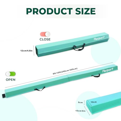 Image of FBSPORT 8ft /9ft /10ft Balance Beam: Folding Floor Gymnastics Equipment for Kids Adults,Non Slip Rubber Base, Gymnastics Beam for Training, Practice, Physical Therapy and Professional Home Training
