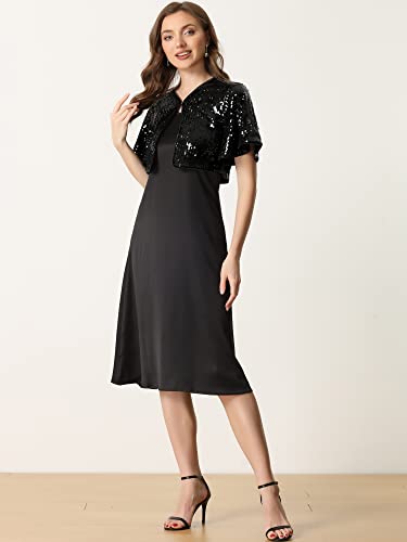 Image of Allegra K Sequin Bolero for Women's Sparkly Crop Glitter Formal Shrug for Evening Dresses
