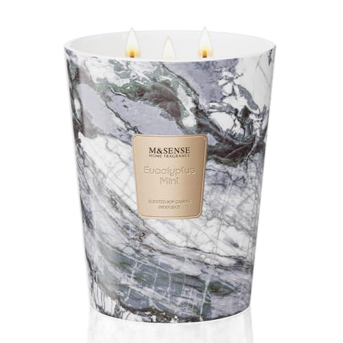 Image of M&SENSE Extra Large Candle 35oz 150H EucalyptusMint Scented Candle, 3 Wick Highly Scented Jar Candle, XL Candles Gift for Stress Relief, Meditation, Yoga