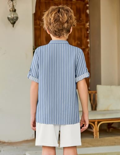 Image of Arshiner Boy's 2 Piece Beach Outfit Short Sleeve Textured Button Down Shirt and Short Sets Summer Vacation Wear 4-12 Years