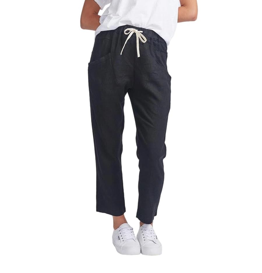 Women's Ankle-Length Linen Slim Fit Casual Pants with Pockets Drawstring Waist Pants3