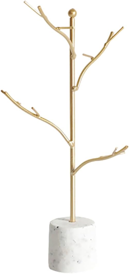 Tofficu Jewelry Holder Organizer Tree with Terrazzo Marble Base, Metal Jewelry Display Stand for Earrings Necklaces Bracelets, Hanging Organizer for Home and Shop Storage