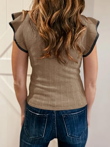 Saodimallsu Womens Summer Sleeveless Sweaters Vest Slimming Crewneck Cable Knit Ruffle Sweater Tank Tops Casual Work Tops3