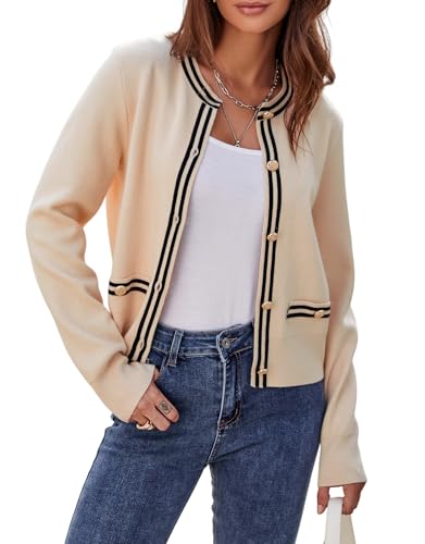 Image of Ladyful Cropped Cardigan Sweater for Women Open Front Knit Tweed Jacket Button Down Fall Work Sweater Top