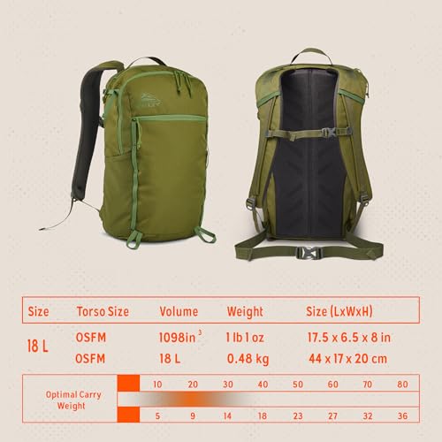 Image of Kelty Asher Backpack, Daypack to Multi-Day Backpacking Capacity, Hiking, Lightweight Travel Pack, Internal Frame (18L Moss)