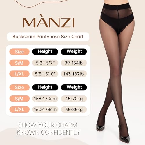 MANZI Sheer Backseam Tights Seamed Nylon Pantyhose for Women 20 Denier