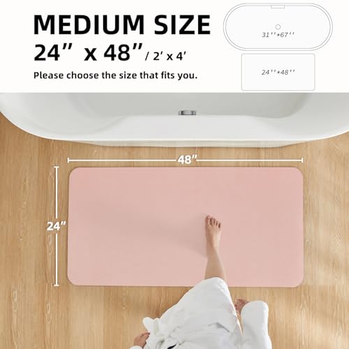 Pink Bath Mat, Bathroom Rugs Non Slip Washable Thin Absorbent Quick Dry Bath Mat Fits Under Door Bathroom Floor Mat Perfect for Bath, Shower, or Sink 24"x48" Pink