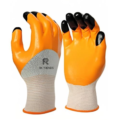 R&P Trends Multipurpose Heavy-Duty Reusable Washable Nitrile Coated Work Safety Hand Gloves for Gardening Industrial Agricultural Cleaning for Men & Women Free Size (Pack Of 5 Pair) (B0BF5SVV67) Amazon Price History, Amazon Price Tracker